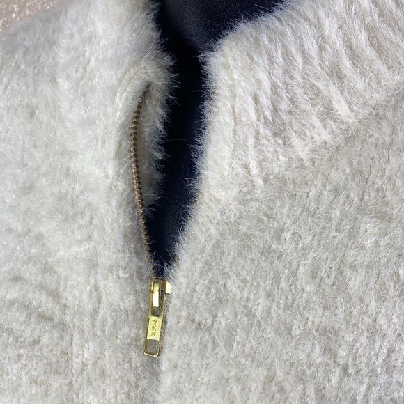 point sur j crew white zip up long line fuzzy teddy jacket small cozy - Picture 4 of 8